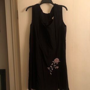 Zenobia Black Mini Dress with Pink Floral Embroidery